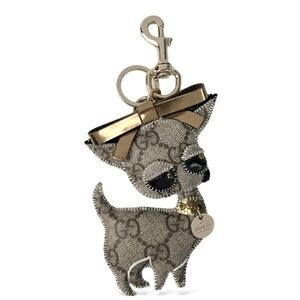 GUCCI CAT KEYCHAIN, CHARM GG CANVAS LEATHER GOLD TONE. AUTHENTIC. 🐱✨